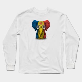 Baby Elephant with Glasses and Andorra Flag Long Sleeve T-Shirt